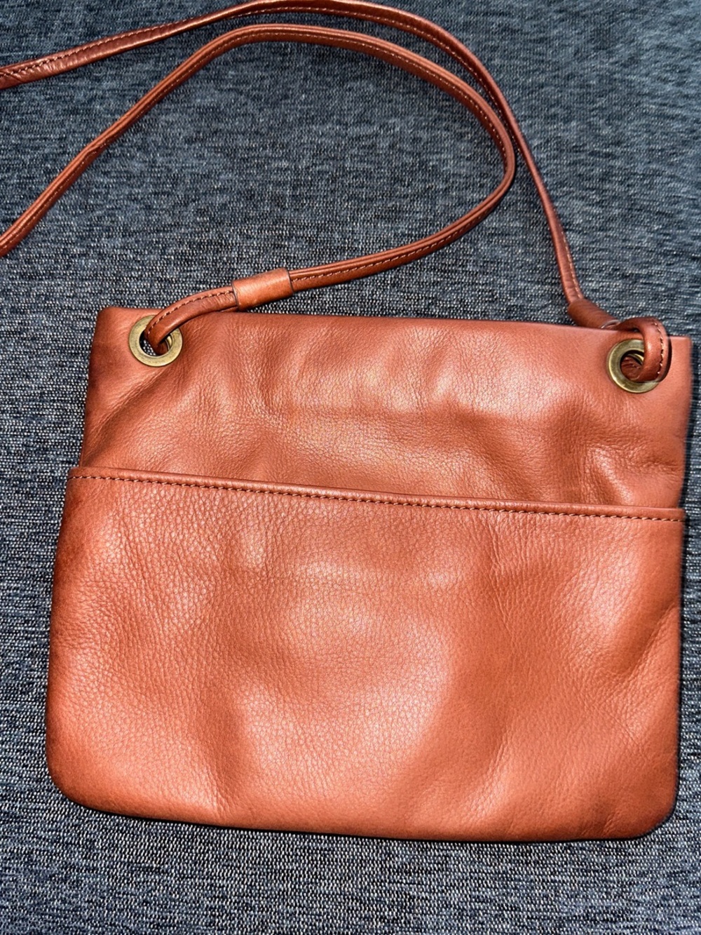Women's Brown Leather Crossbody Bag with Grommet Detail